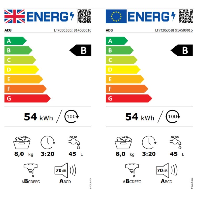 AEG 7000 Series ProSteam® 8KG 1600rpm Integrated Washing Machine - White