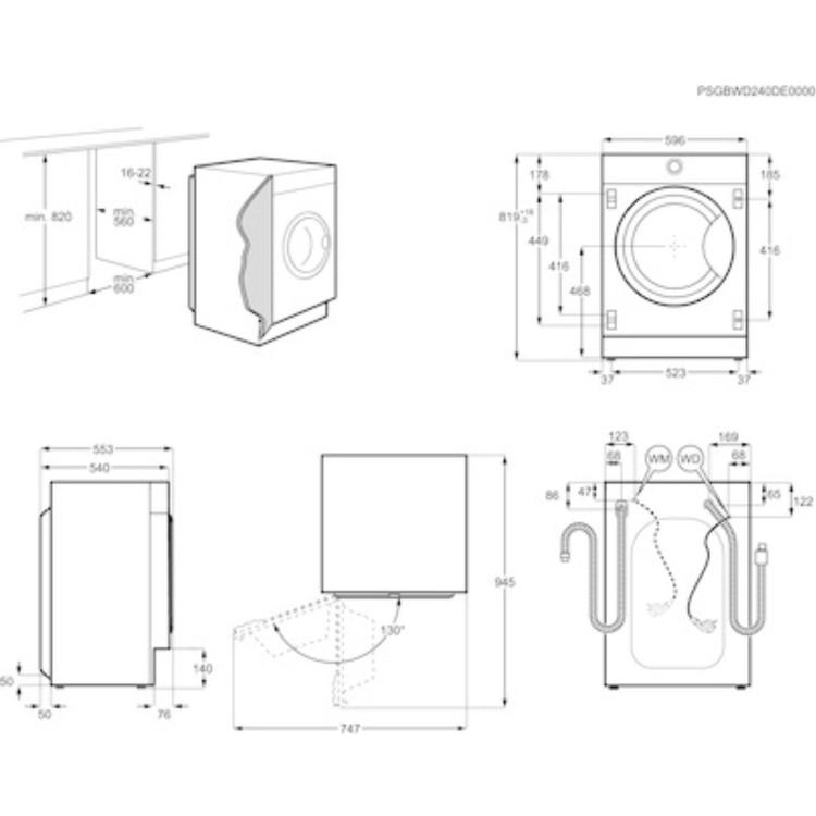 Refurbished AEG 6000 Series ProSense LFX6G8434BI Integrated 8KG 1400 Spin Washing Machine White