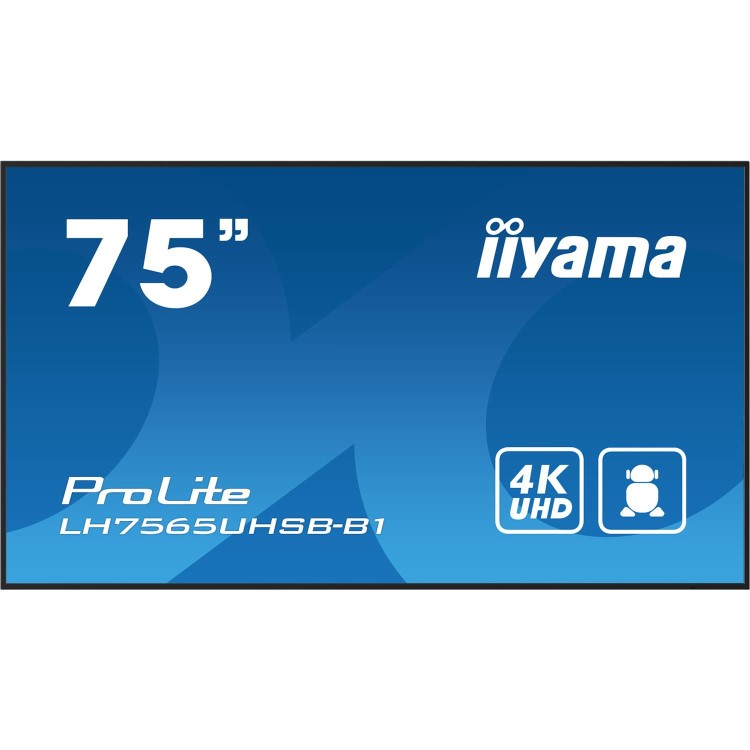 Refurbished iiyama LH7565UHSB-B1 Signage Display Kiosk design 189.2 cm 74.5" LED Wi-Fi 800 cd/m² 4K Ultra HD Black Built-in processor Android 11 24/7