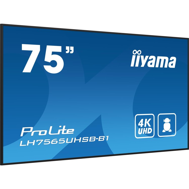 Refurbished iiyama LH7565UHSB-B1 Signage Display Kiosk design 189.2 cm 74.5" LED Wi-Fi 800 cd/m² 4K Ultra HD Black Built-in processor Android 11 24/7