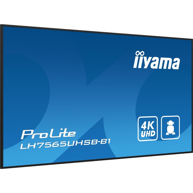 Refurbished iiyama LH7565UHSB-B1 Signage Display Kiosk design 189.2 cm 74.5" LED Wi-Fi 800 cd/m² 4K Ultra HD Black Built-in processor Android 11 24/7