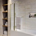 A1/LIBRBBSCTW GRADE A1 - Brushed Brass 1450mm x 975mm Hinged Shower Bath Screen with Fixed Panel and Towel Rail - Libra