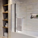 LIBRCHSCTW Chrome 1450mm x 975mm Hinged Shower Bath Screen with Fixed Panel and Towel Rail - Libra
