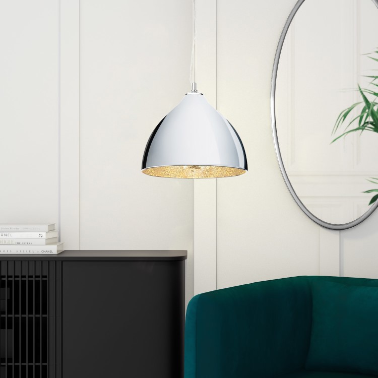 ONLY OPENED - Chrome Dome Pendant Light Mosaic Inner - Eli