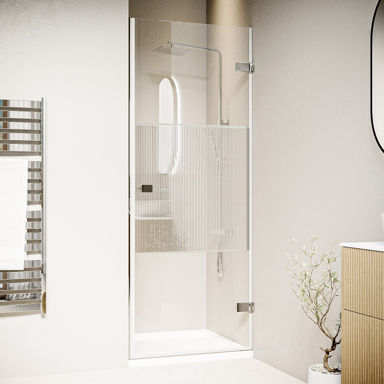 800mm Ribbed / Fluted Glass Right Hand Hinged Shower Door 8mm Glass - Matira