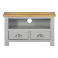 Linden 2 Drawer TV Unit in Pale Grey and Light Oak