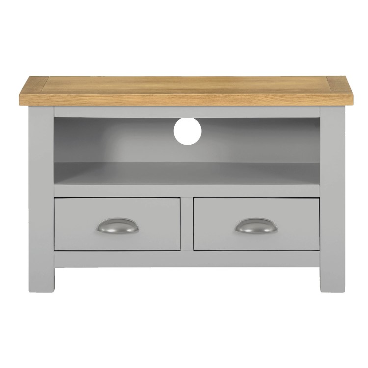 Linden Grey Farmhouse TV Unit Stand with Light Oak Top