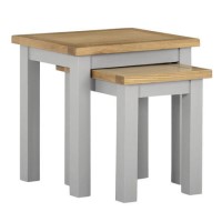 Linden Grey Nest of Tables with Two Tone Oak Top - 2