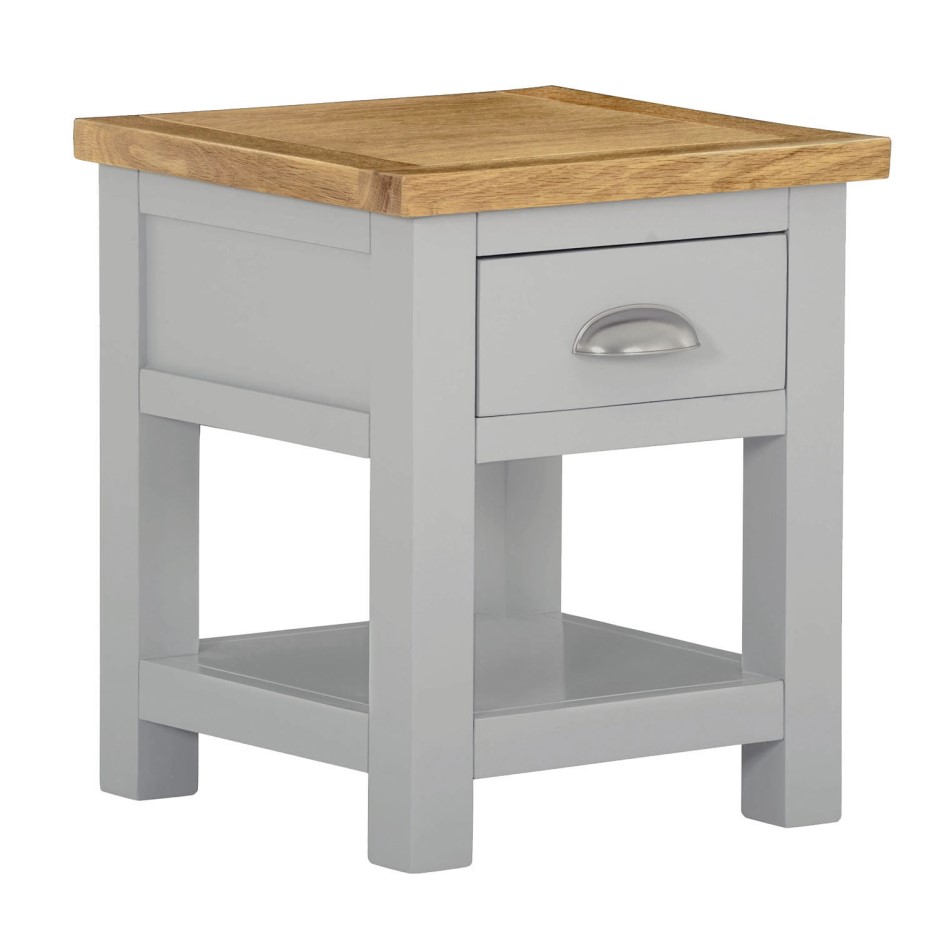 Linden Grey Small Side Table with Oak Top - BuyItDirect.ie