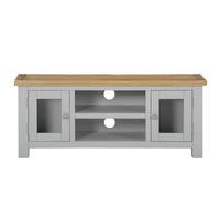 Linden Large TV Unit in Pale Grey and Light Oak