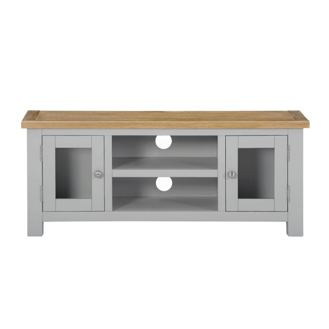 Linden Large Grey TV Unit with Two Tone Oak Top & Storage - TV's up to 45"