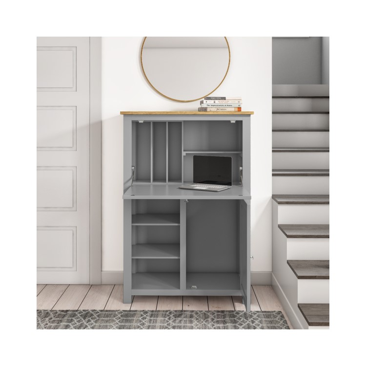 Bureau Desk in Grey with Oak Top - Linden