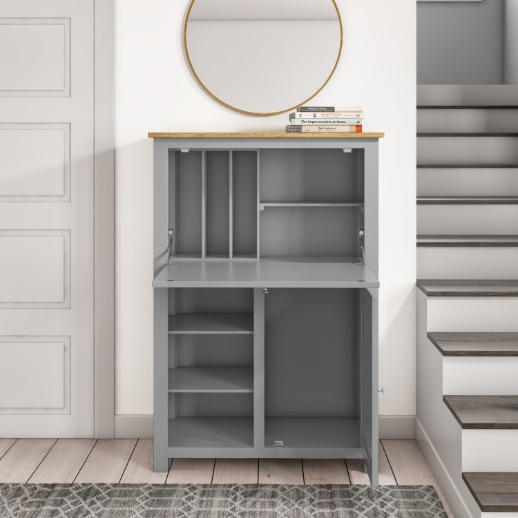 Bureau Desk in Grey with Oak Top - Linden