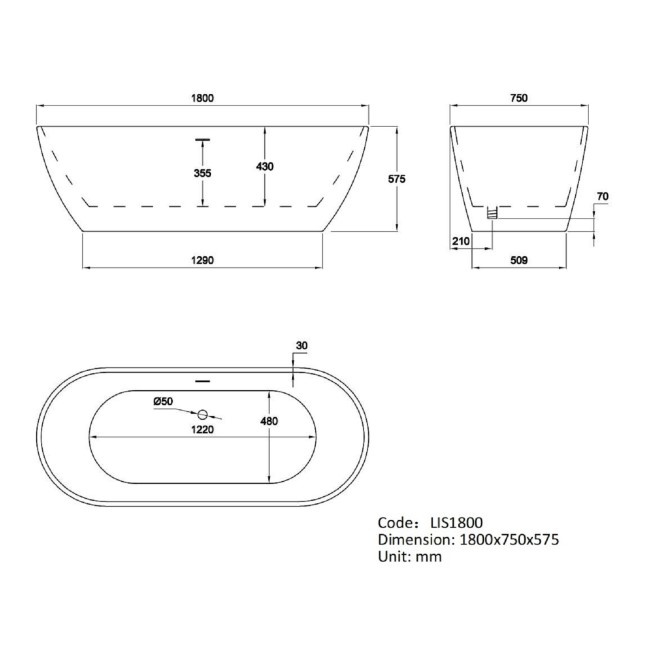 GRADE A1 - Freestanding Double Ended Bath 1800 x 750mm - Lisbon