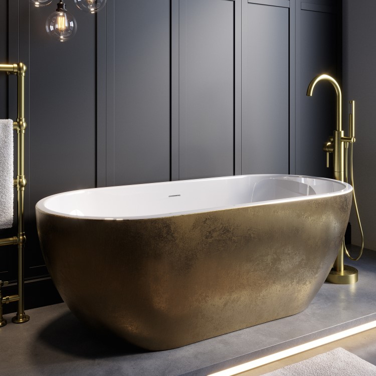 ALMOST PERFECT - Gold Effect Freestanding Double Ended Bath 1650 x 750mm - Lisbon