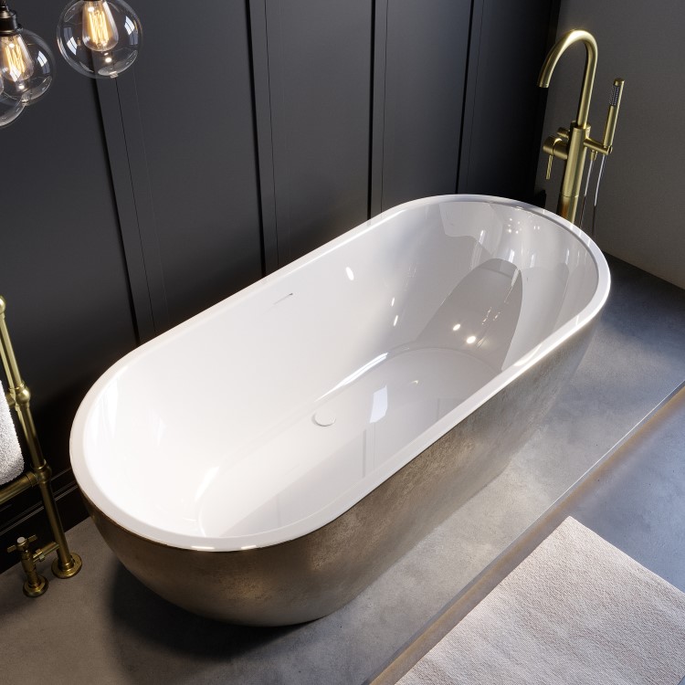 ALMOST PERFECT - Gold Effect Freestanding Double Ended Bath 1650 x 750mm - Lisbon