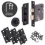 Internal Matt Black Bathroom Lever Door Handle with Lock, Latch and Hinges Pack - 75mm Latch - Livenza - XL Joinery