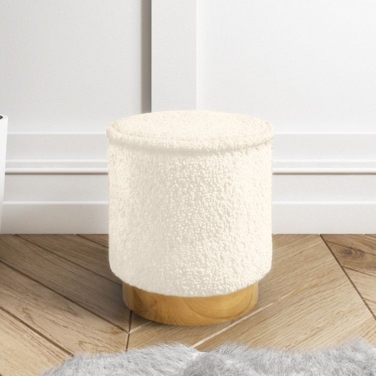 Leo Small Faux Sheepskin Round Stool in Natural Cream