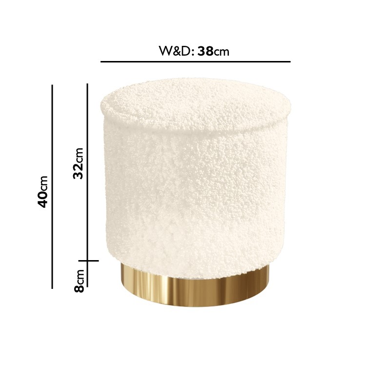 Leo Small Faux Sheepskin Round Stool in Natural Cream