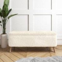 Cream End-of-Bed Ottoman Storage Bench in Teddy Fabric - Leo