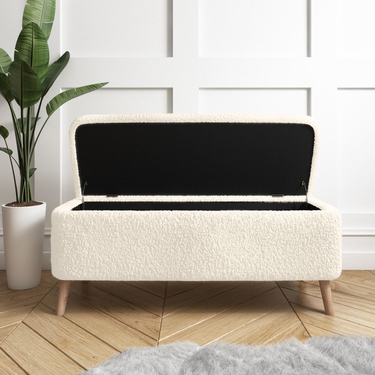 Cream End-of-Bed Ottoman Storage Bench in Teddy Fabric - Leo