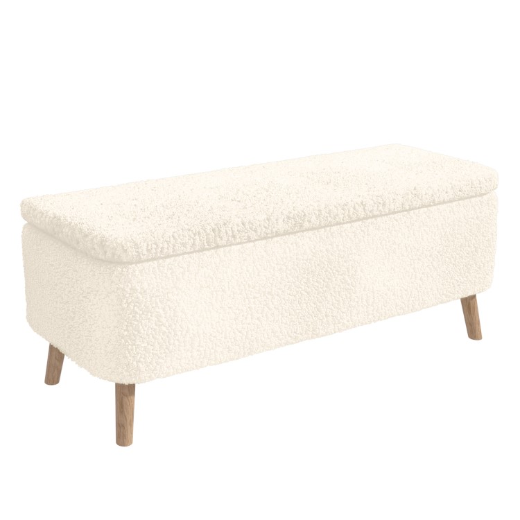 Cream End-of-Bed Ottoman Storage Bench in Teddy Fabric - Leo