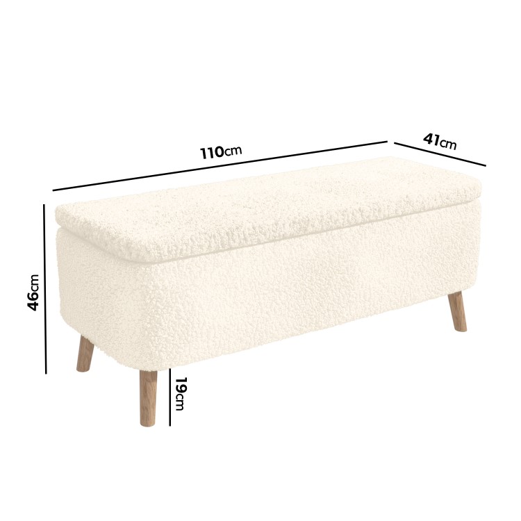 Cream End-of-Bed Ottoman Storage Bench in Teddy Fabric - Leo