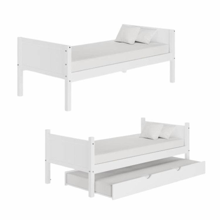 White Wooden Detachable Bunk Bed with Trundle - Luca