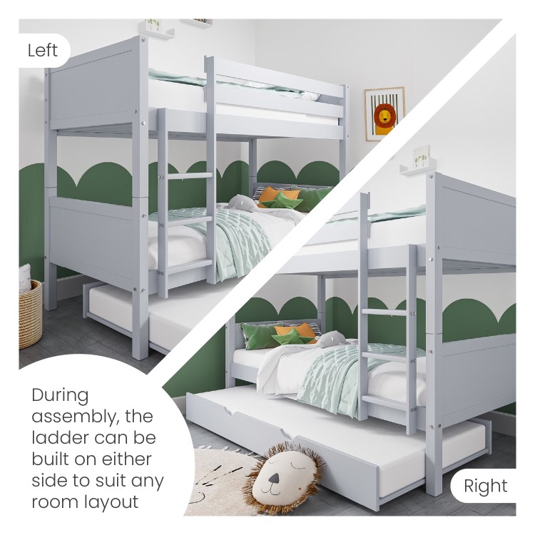 Grey Wooden Detachable Bunk Bed with Trundle - Luca