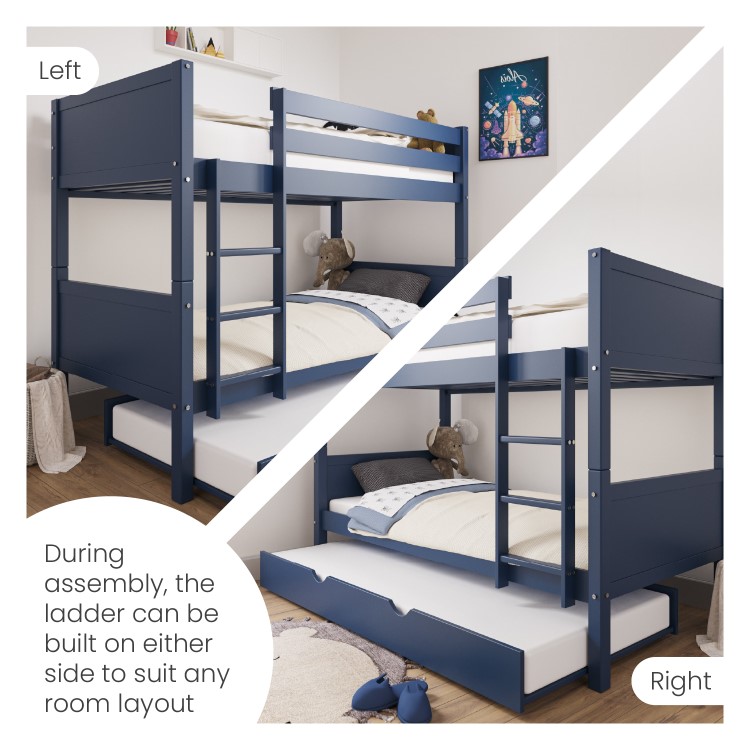 Navy Wooden Detachable Bunk Bed with Trundle - Luca