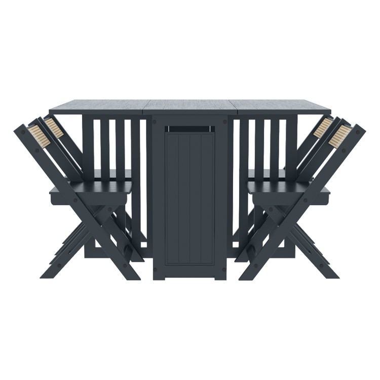 Dark Grey Folding Dining Table and Chairs with Rattan Detail - Seats 4 - Ellis