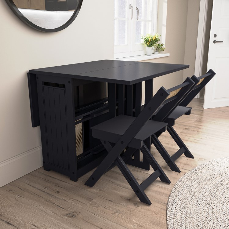 Dark Grey Folding Dining Table and Chairs with Rattan Detail - Seats 4 - Ellis