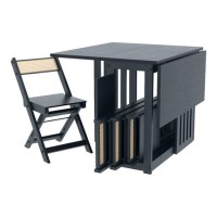 Dark Grey Folding Dining Table and Chairs with Rattan Detail - Seats 4 - Ellis