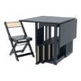 Dark Grey Folding Dining Table and Chairs with Rattan Detail - Seats 4 - Ellis