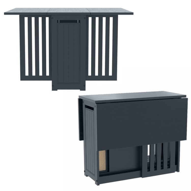Dark Grey Folding Dining Table and Chairs with Rattan Detail - Seats 4 - Ellis