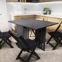 Dark Grey Folding Dining Table and Chairs with Rattan Detail - Seats 4 - Ellis