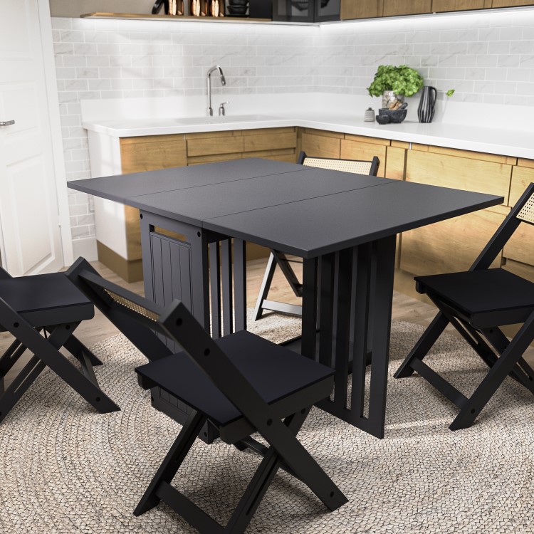Dark Grey Folding Dining Table and Chairs with Rattan Detail - Seats 4 - Ellis