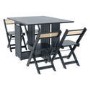 Dark Grey Folding Dining Table and Chairs with Rattan Detail - Seats 4 - Ellis