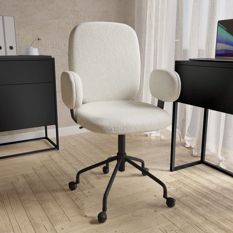 Cream Boucle Swivel Office Chair with Arms - Lulu
