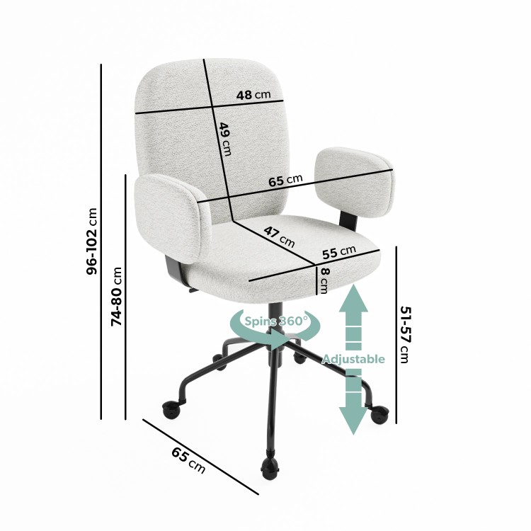Cream Boucle Swivel Office Chair with Arms - Lulu