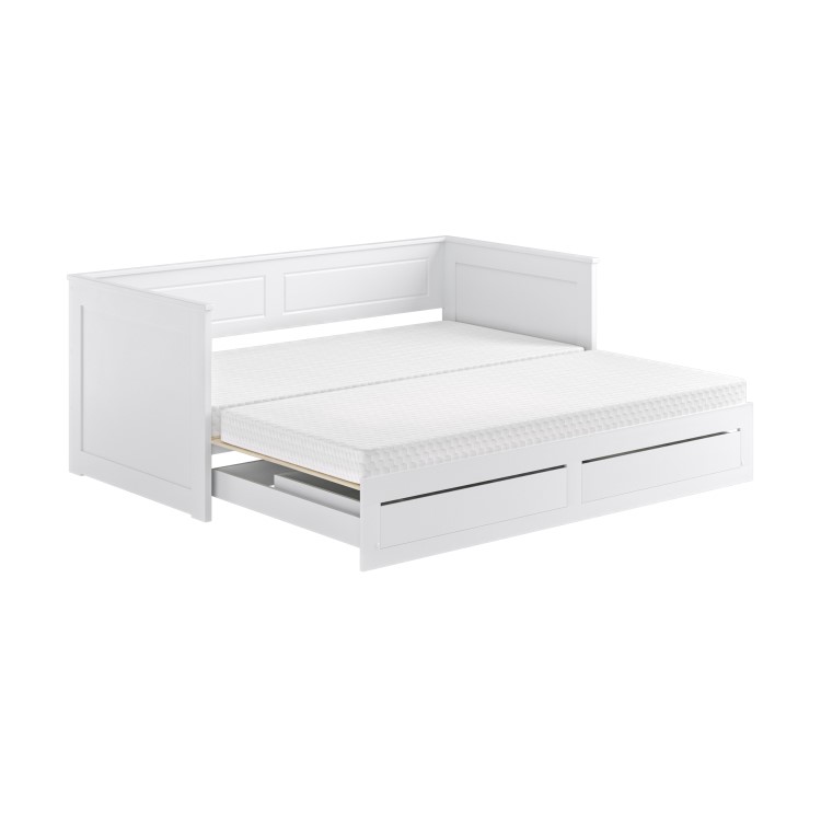 Double Wooden Day Bed with Trundle and Storage in White - Lincoln