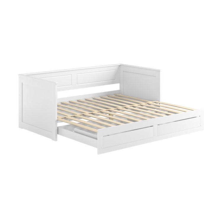 Double Wooden Day Bed with Trundle and Storage in White - Lincoln