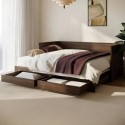 LNC002 Double Wooden Day Bed with Trundle and Storage in Walnut - Lincoln