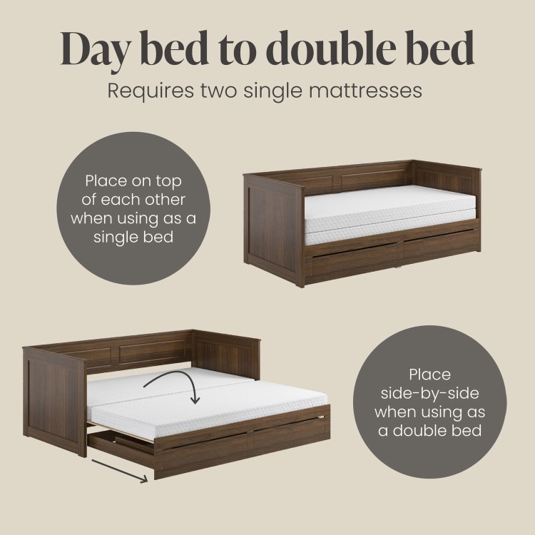Double Wooden Day Bed with Trundle and Storage in Walnut - Lincoln
