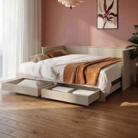 Double Wooden Day Bed with Trundle and Storage in Taupe - Lincoln