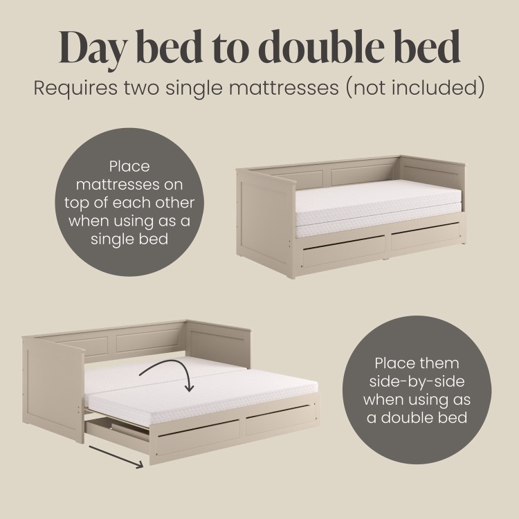 Double Wooden Day Bed with Trundle and Storage in Taupe - Lincoln