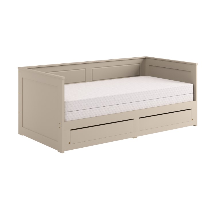 Double Wooden Day Bed with Trundle and Storage in Taupe - Lincoln