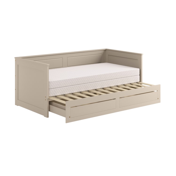 Double Wooden Day Bed with Trundle and Storage in Taupe - Lincoln