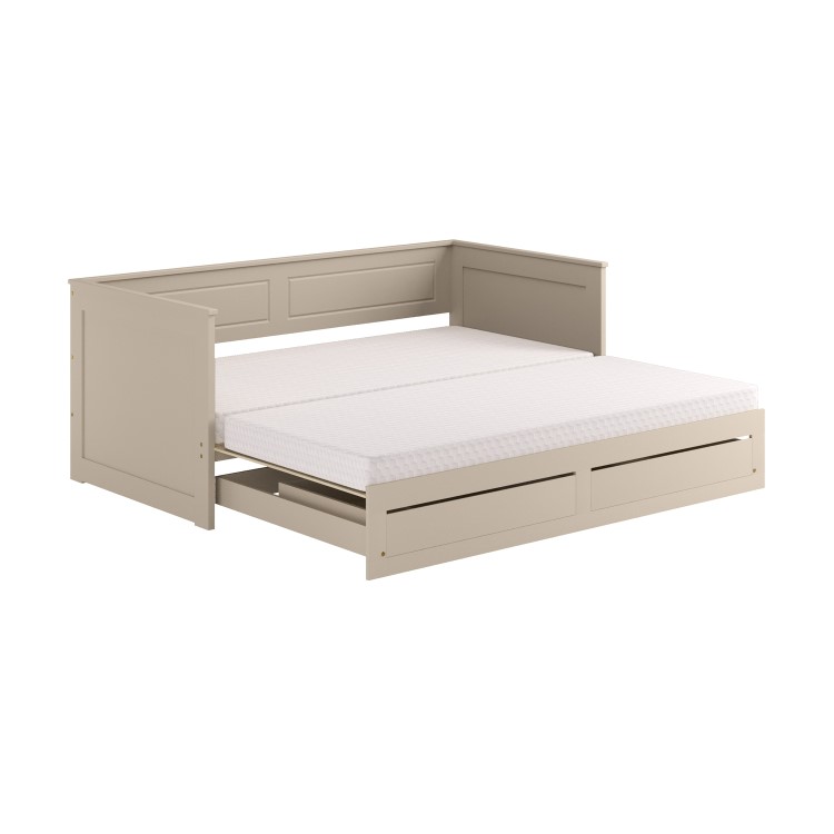 Double Wooden Day Bed with Trundle and Storage in Taupe - Lincoln
