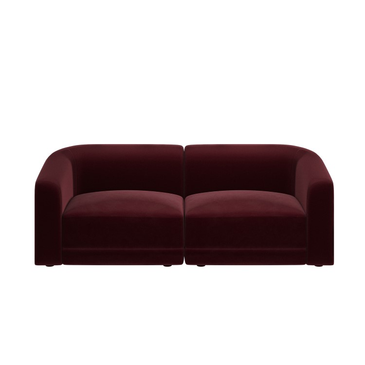 Burgundy Velvet Curved Modular 3 Seater Sofa - Laine